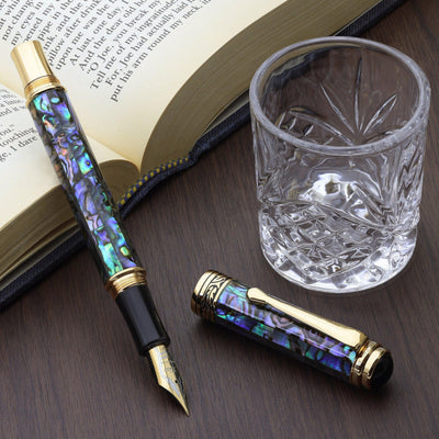 Xezo Maestro® Paua Abalone Sea Shell Fountain Pen (Extra Fine Nib) - 18K Gold Plated