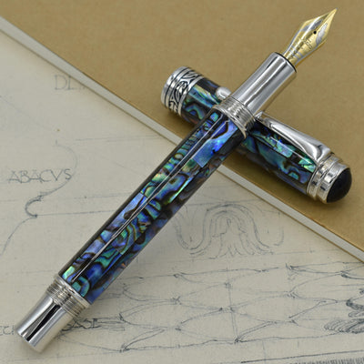 Xezo Maestro® Paua Abalone Sea Shell Fountain Pen (Extra Fine Nib) - Platinum Plated