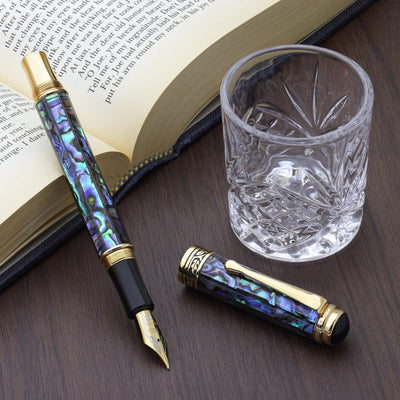Xezo Maestro® Paua Abalone Sea Shell Fountain Pen (Medium-Fine 0.45 mm Nib) - 18K Gold Plated