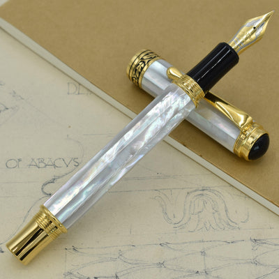 Xezo Maestro® 18K Gold Plated Fountain Pen (Extra Fine Nib) - Oceanic White Mother of Pearl