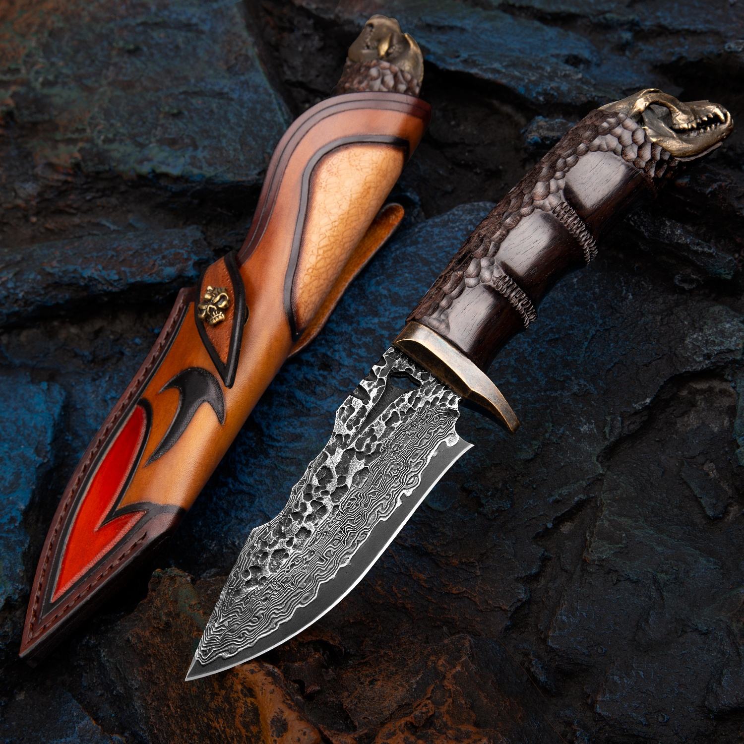 Savage VG10 Damascus Hunting Knife with Exotic Ebony Wood Handle