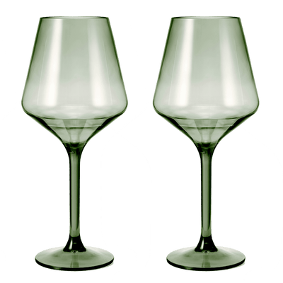 Floating Wine Glasses for Pool - Set of 2-15 OZ Shatterproof Poolside Wine Glasses, Tritan Plastic Reusable, Beach Outdoor Cocktail, Wine, Champagne, Water Glassware Spring Summer (Muted Green)
