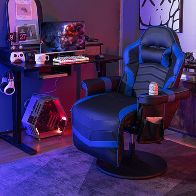 Massage Video Gaming Recliner Chair with Adjustable Height-Blue