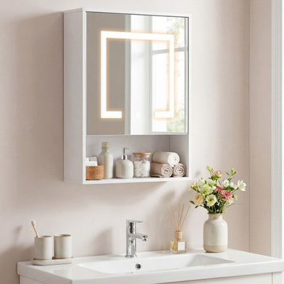Medicine Cabinet with Mirror and 3 Color LED Lights Recessed or Wall Mounted-White