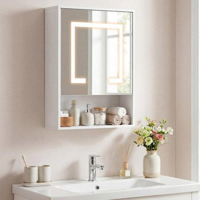 Medicine Cabinet with Mirror and 3 Color LED Lights Recessed or Wall Mounted-White
