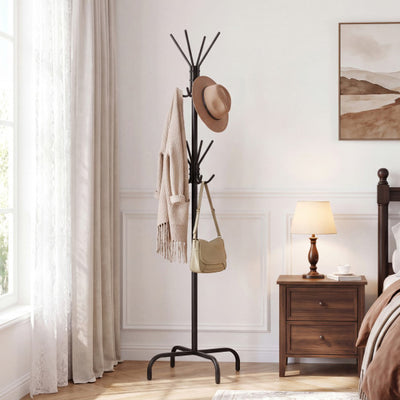 Metal Coat Rack Freestanding with 16 Hooks and 4 Legs for Entryway Office Bedroom-Black