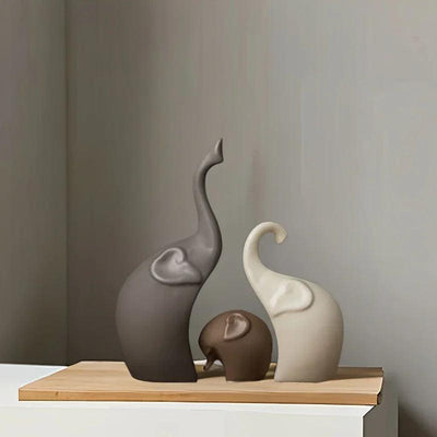 Minimalist Ceramic Elephant Family Figurine Set – Modern Home Decor