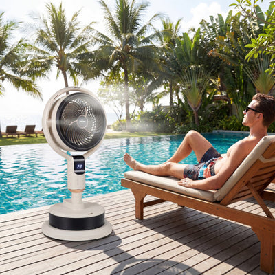 Misting Pedestal Fan Air Circulator with 90° Auto Oscillation Floor Standing Fan with 8 Speeds-White