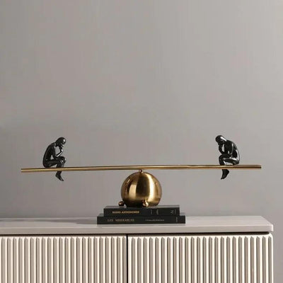 Modern Balance Thinker Sculpture with Golden Ladder for Contemporary Home Decor