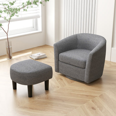 Modern Club Swivel Accent Chair with Ottoman Footrest Curved Backrest-Grey