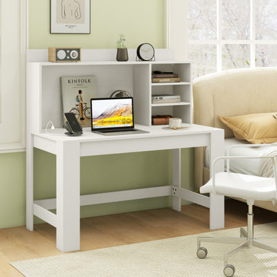 Modern Computer Desk with Hutch and Storage Shelves-White