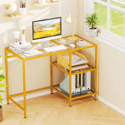 Modern Console Table with 2 Open Shelves and Metal Frame-Golden