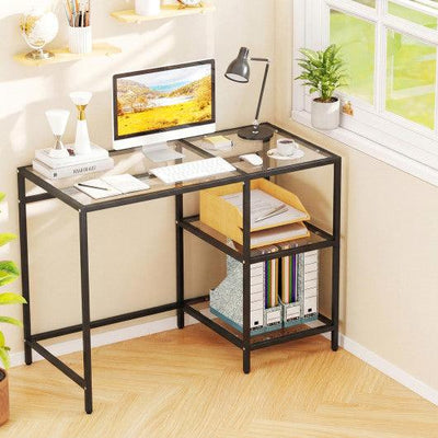 Modern Console Table with 2 Open Shelves and Metal Frame-Black