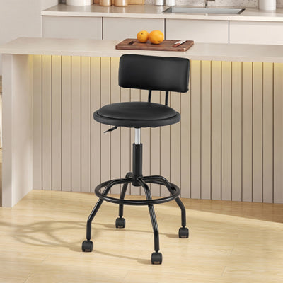 Modern Swivel Height Adjustable Bar Stool with Backrest-Black