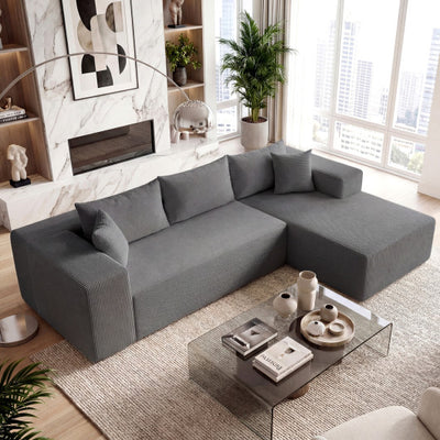 Modular Sectional Sofa Corduroy Upholstered L-shaped Sofa Couch with Deep Seats-Gray