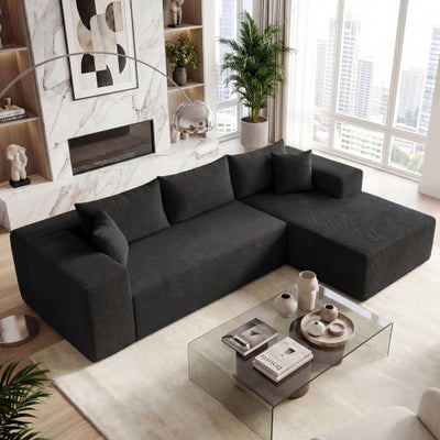 Modular Sectional Sofa Corduroy Upholstered L-shaped Sofa Couch with Deep Seats-Black