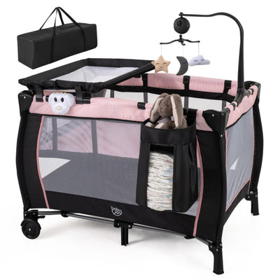 Multi-Functional Baby Playpen with Removable Changing Table-Pink