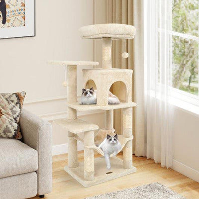 Multi-Level Cat Tower with 2-Door Condo and Padded Top Perch-Beige