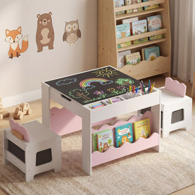 Multi-purpose Activity Kids Table and Chairs Set with Double-sided Tabletop-Pink