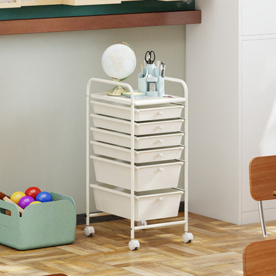 Multifunctional 6 Drawers Rolling Storage Cart Organizer-White