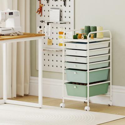Multifunctional 6 Drawers Rolling Storage Cart Organizer-Green Gradient