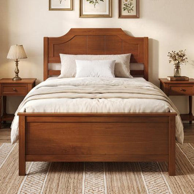 Multiple Size Solid Wood Platform Bed Frame with Headboard in Walnut-Twin Size