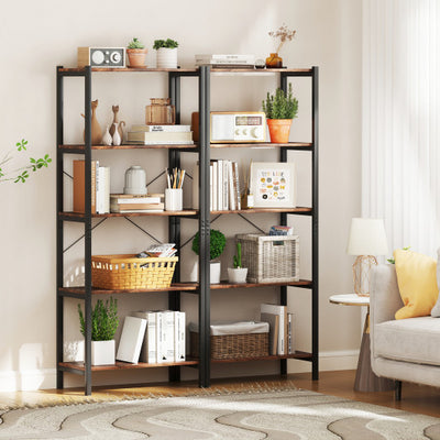 Multipurpose Open Bookcase Industrial Rack Wide Standing Storage Shelf-Brown