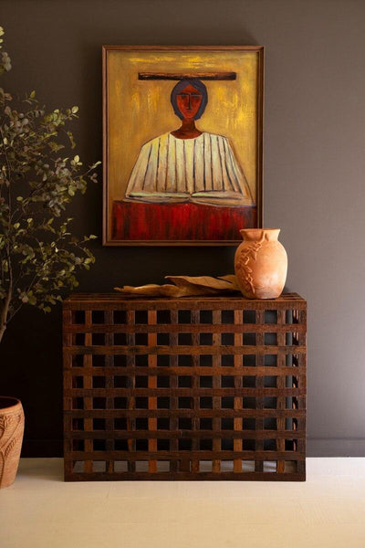 RECYCLED TRUCK WOOD GRID CONSOLE TABLE