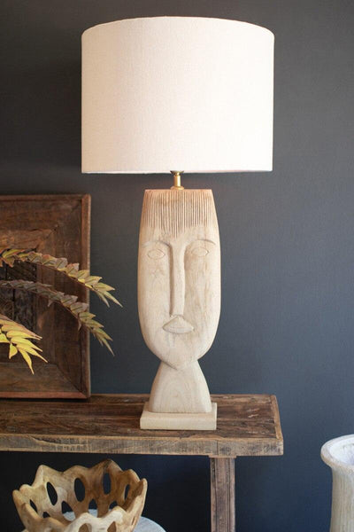 WOODEN TABLE LAMP BASE - FACE WITH SHADE