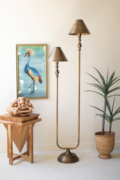 ANTIQUE GOLD DOUBLE FLOOR LAMP WITH METAL SHADES