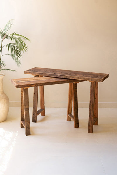 SET OF TWO RECYCLED WOODEN CONSOLES