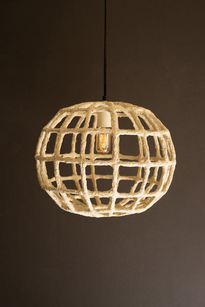 Set of 2 - SHORT PAPER MACHE GRID PENDANT LIGHT