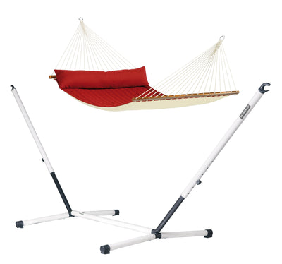 Nautico Cool Grey Outdoor R Padded Red Pepper - Padded Kingsize Spreader Bar Hammock with Powder Coated Steel Stand