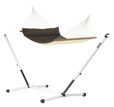 Nautico Cool Grey Outdoor R Padded Arabica - Padded Kingsize Spreader Bar Hammock with Powder Coated Steel Stand