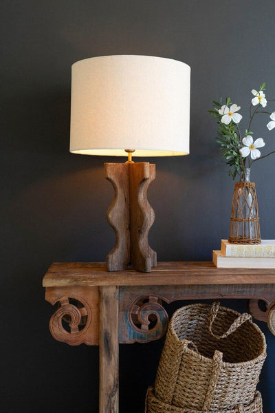 WAVY WOODEN TABLE LAMP BASE WITH SHADE