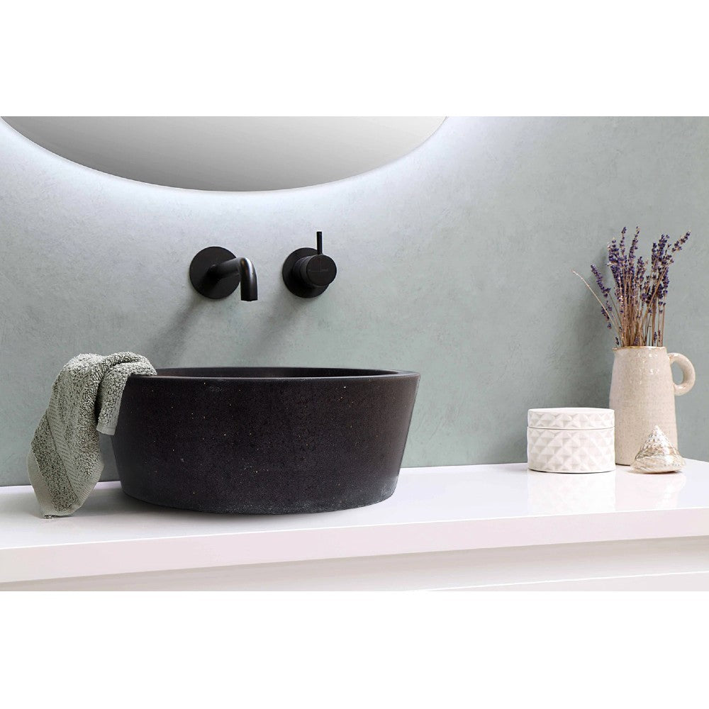 Natural Stone Black Andesite Tapered Sink Honed-Matte (D)16