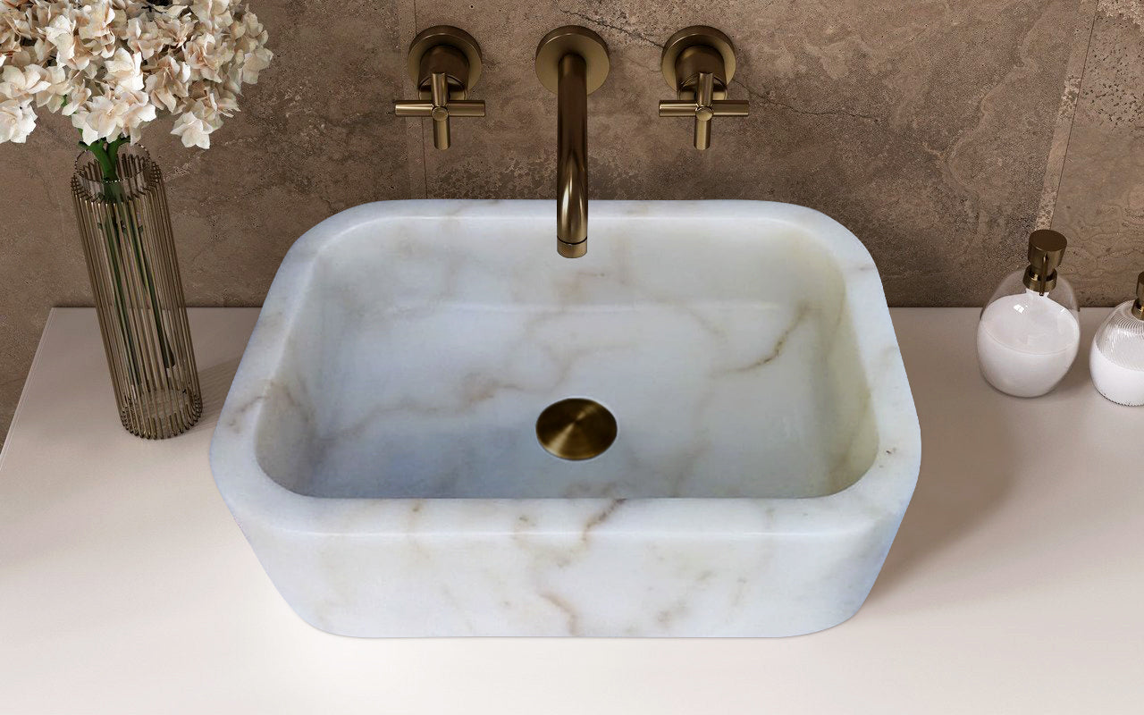 European Sugar Marble Rectangular Farmhouse Sink Semi-Polished (W)12.5