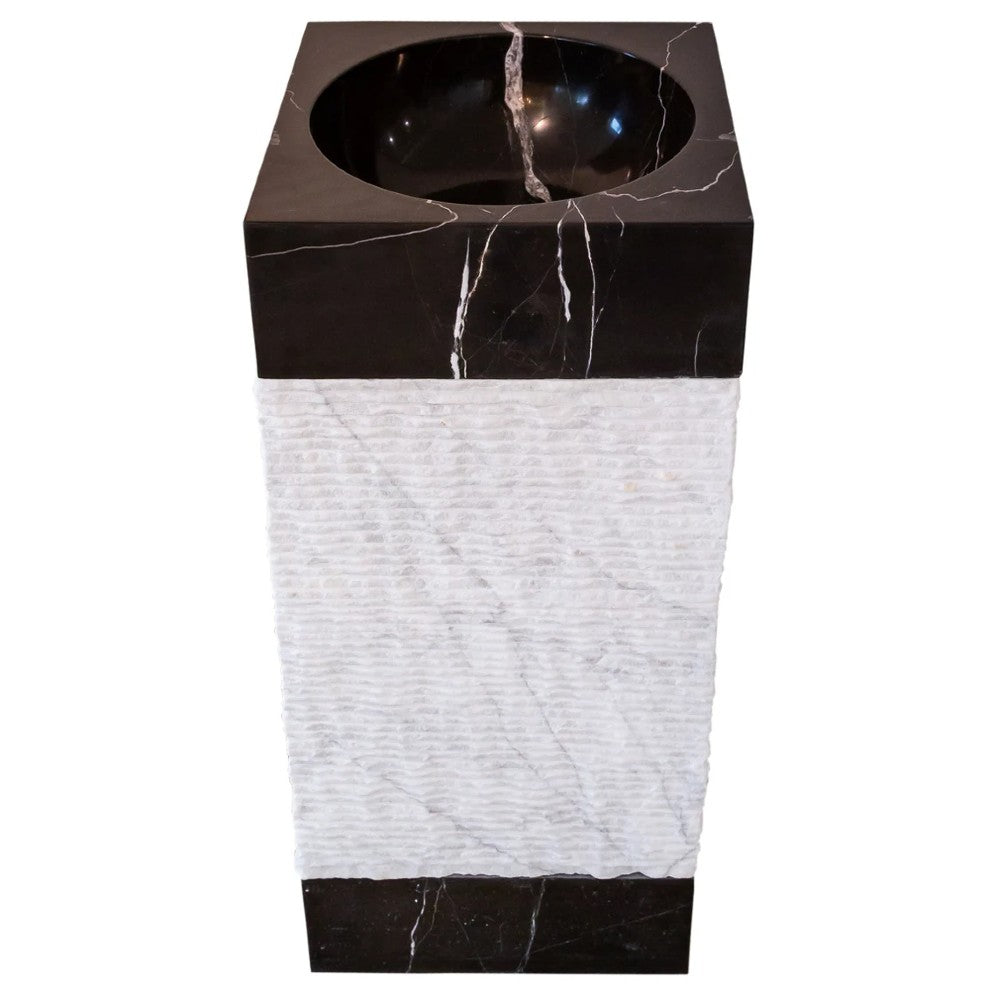 Natural Stone Marble Pedestal Sink Toros Black/Carrara White (W)16