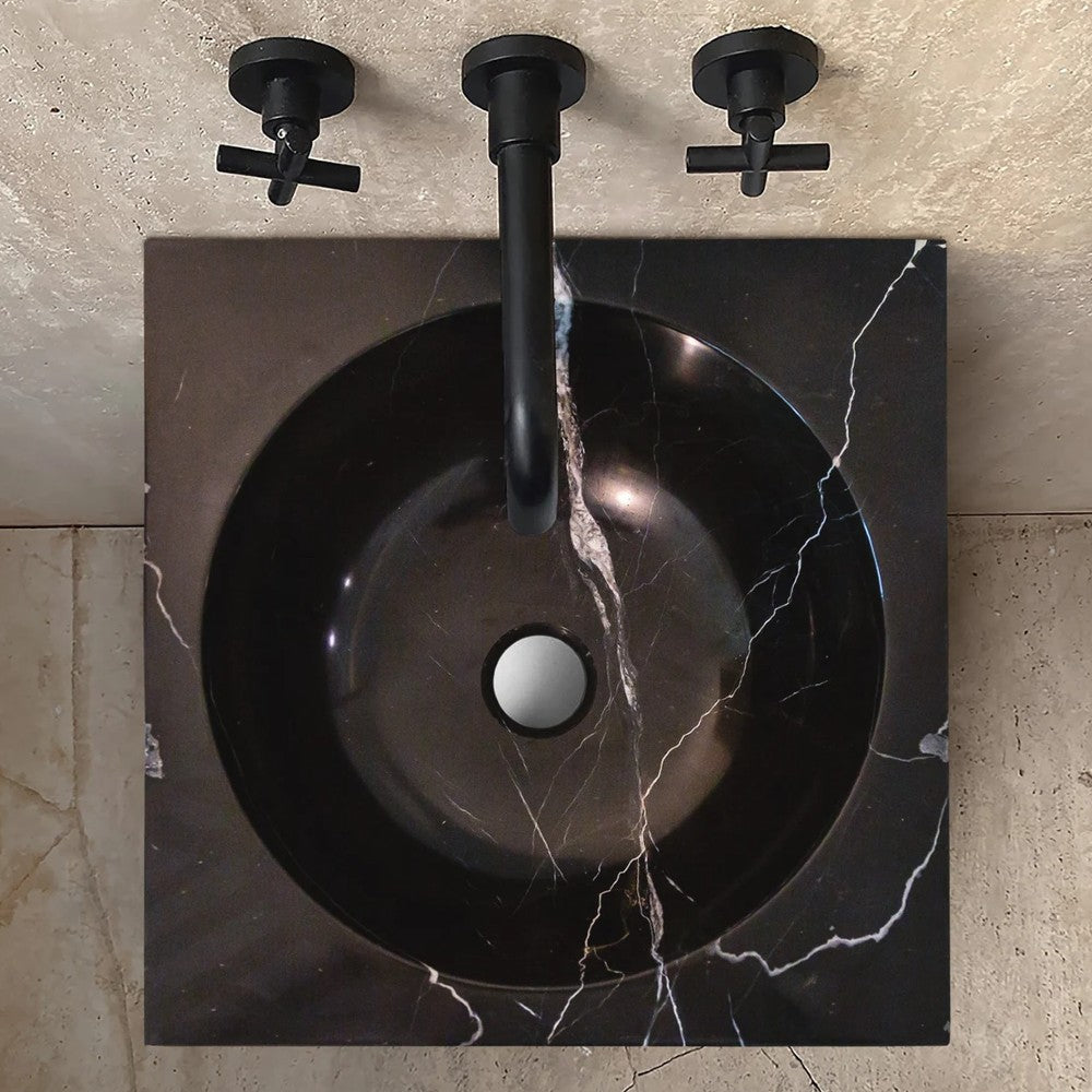 Natural Stone Marble Pedestal Sink Toros Black/Carrara White (W)16