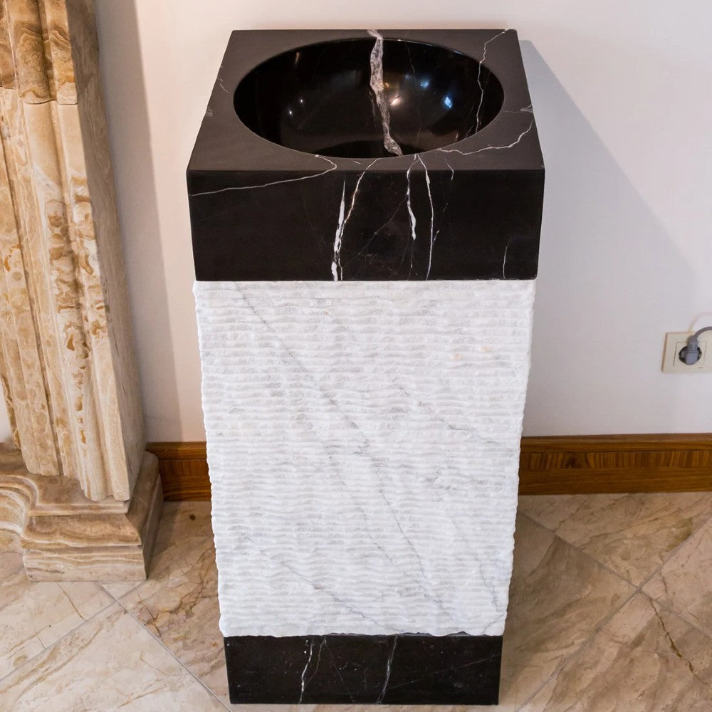 Natural Stone Marble Pedestal Sink Toros Black/Carrara White (W)16