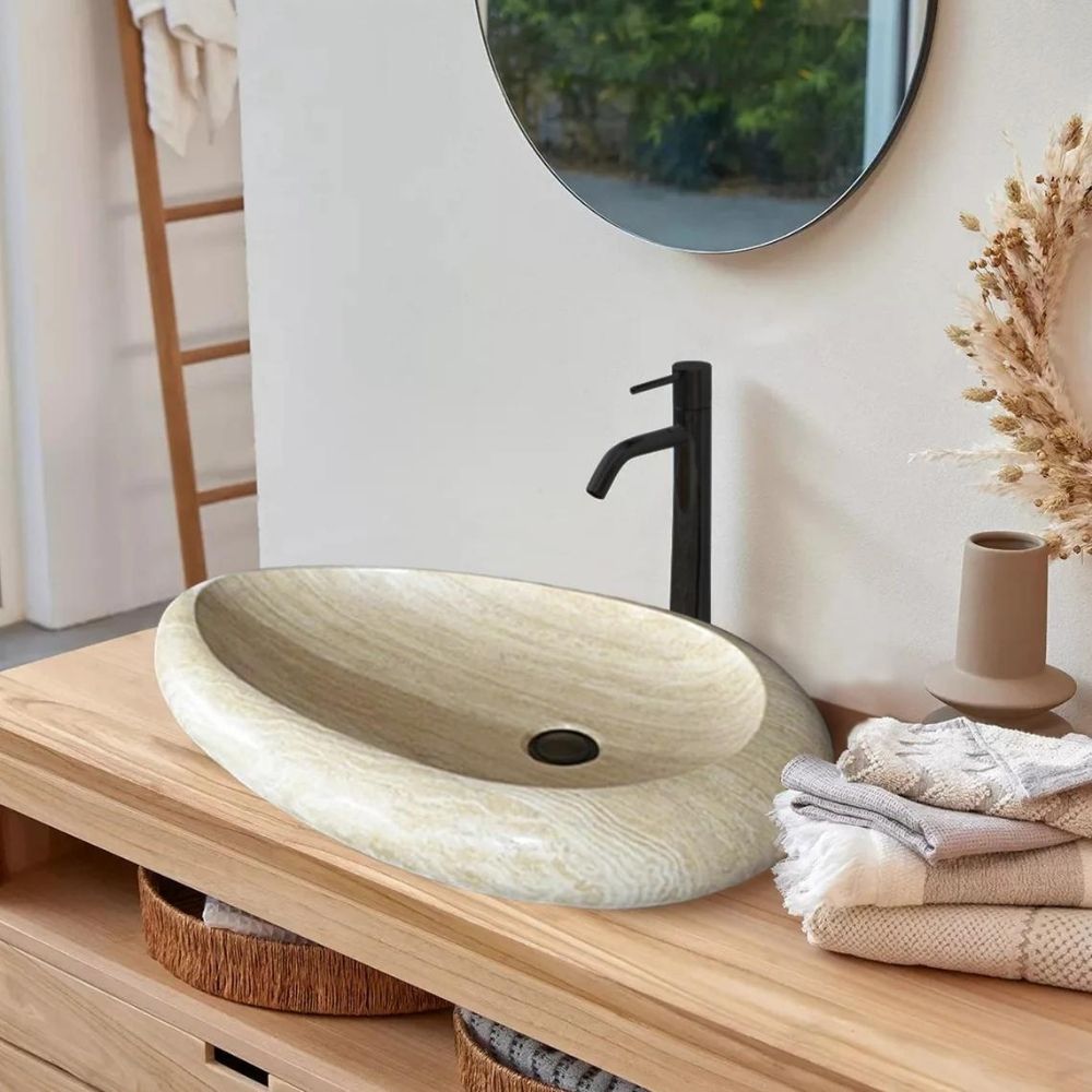 Natural Stone Drop Shape Travertine Sink (W)14