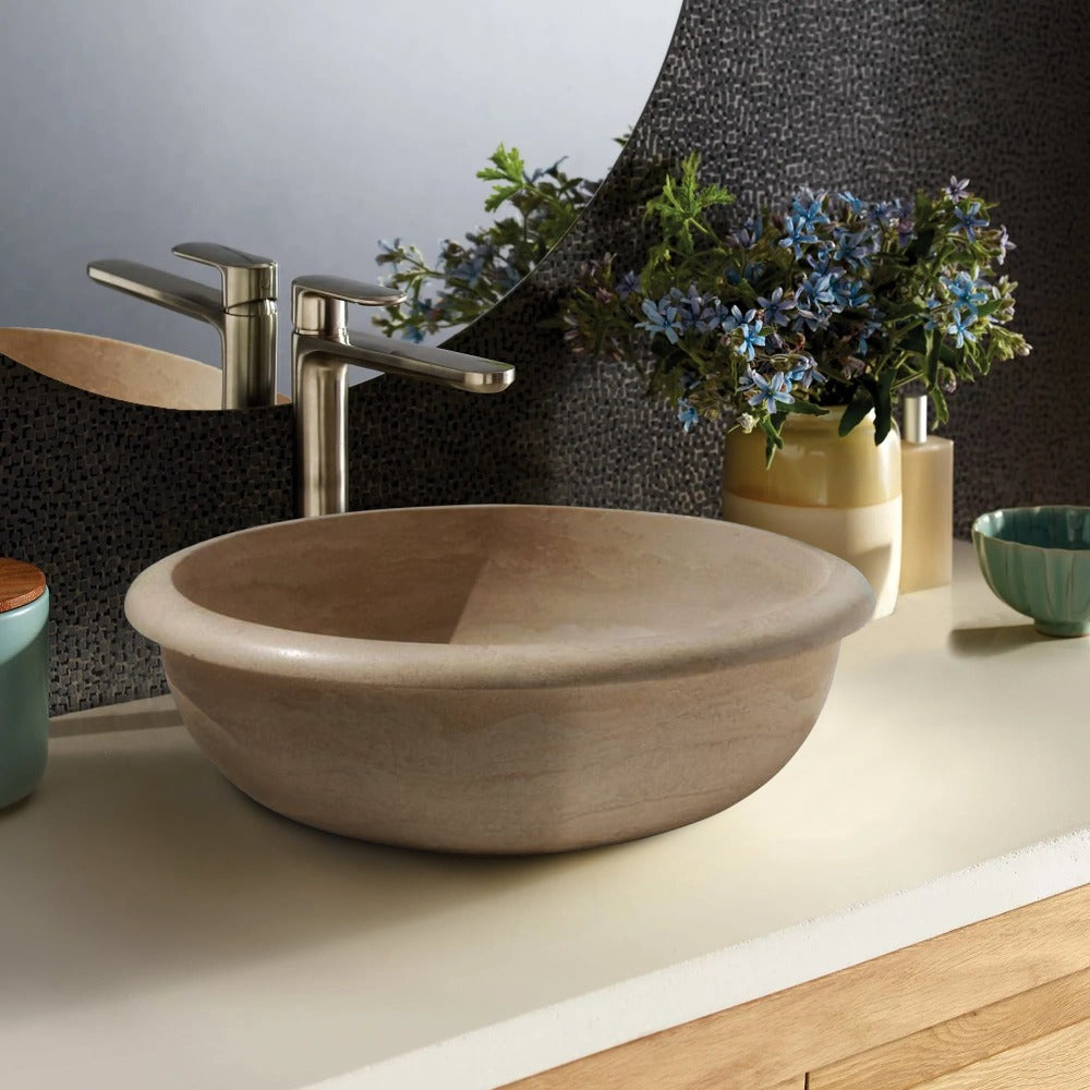 Natural Stone Light Travertine Drop-in Vessel Sink (D)16
