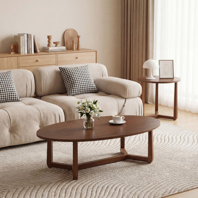 Nesting Coffee Table Set of 2 with Wood Veneered Top and Solid Rubber Wood Legs-Walnut