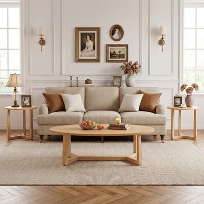 Nesting Coffee Table Set of 3 with Wood Veneered Top and Solid Rubber Wood Legs for Living Room-Natural