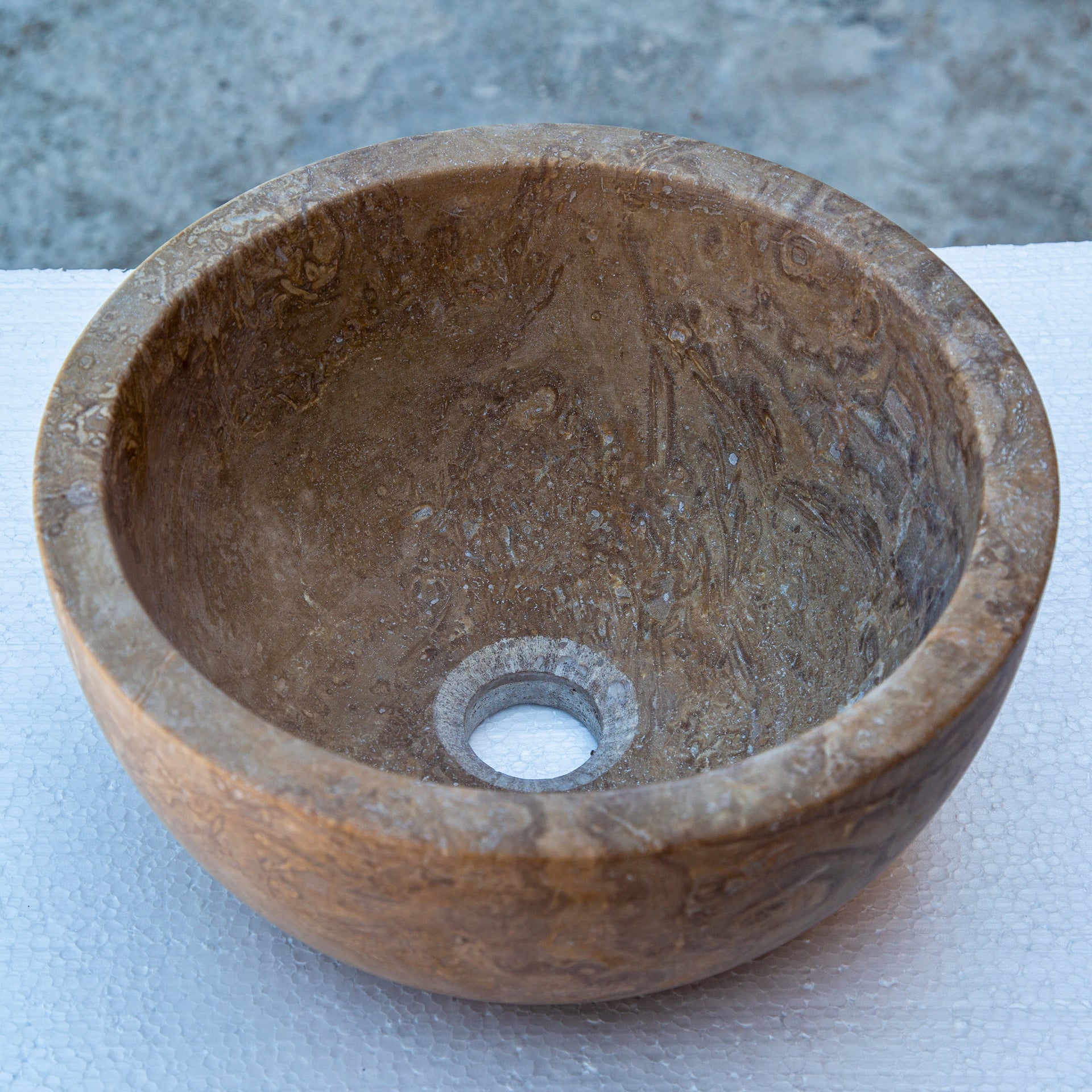 Noce Brown Travertine Natural Stone Round Above Vanity Bathroom Sink (D)12.5