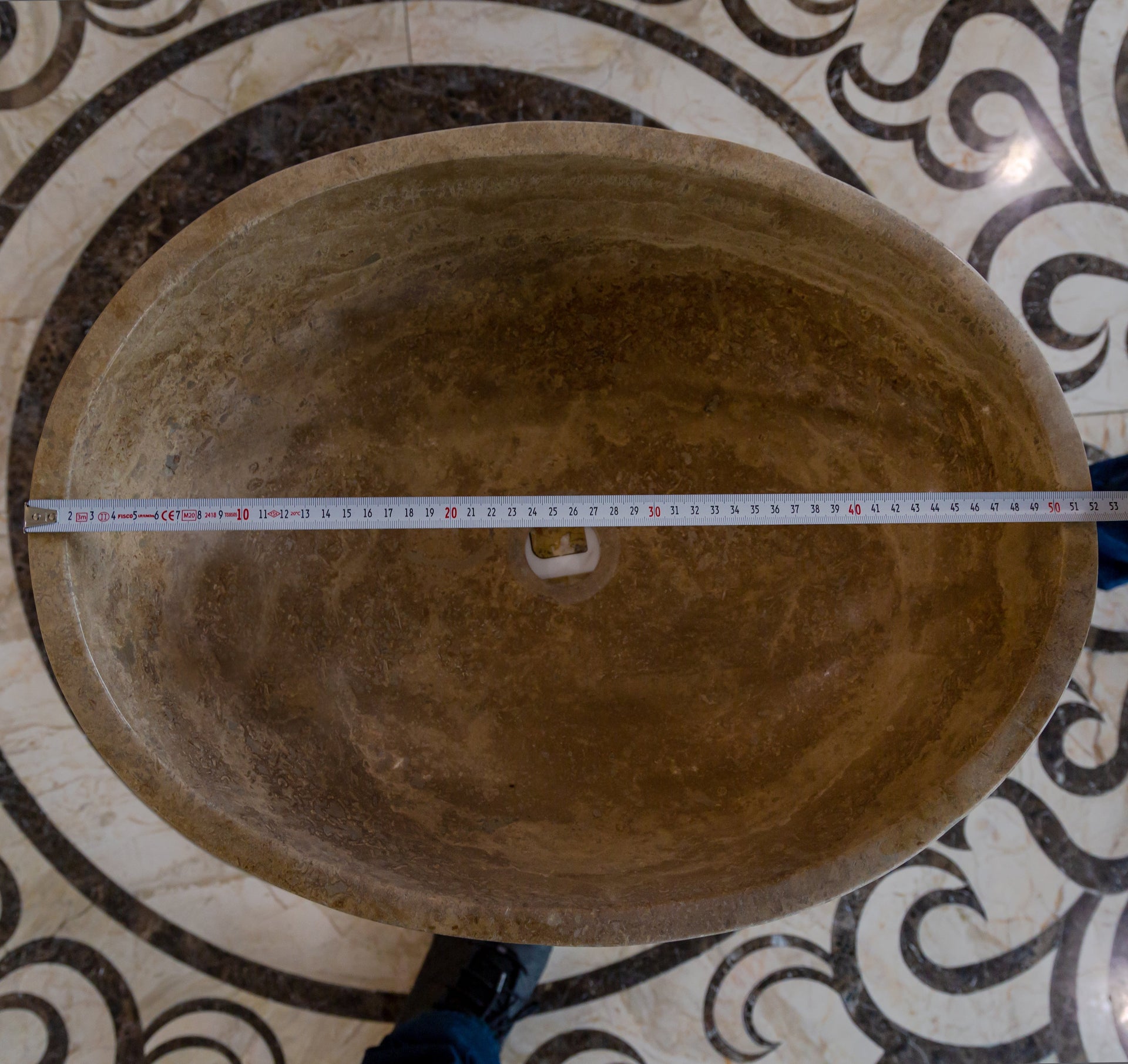 Noce Brown Travertine Natural Stone Oval Vessel Sink (W)16