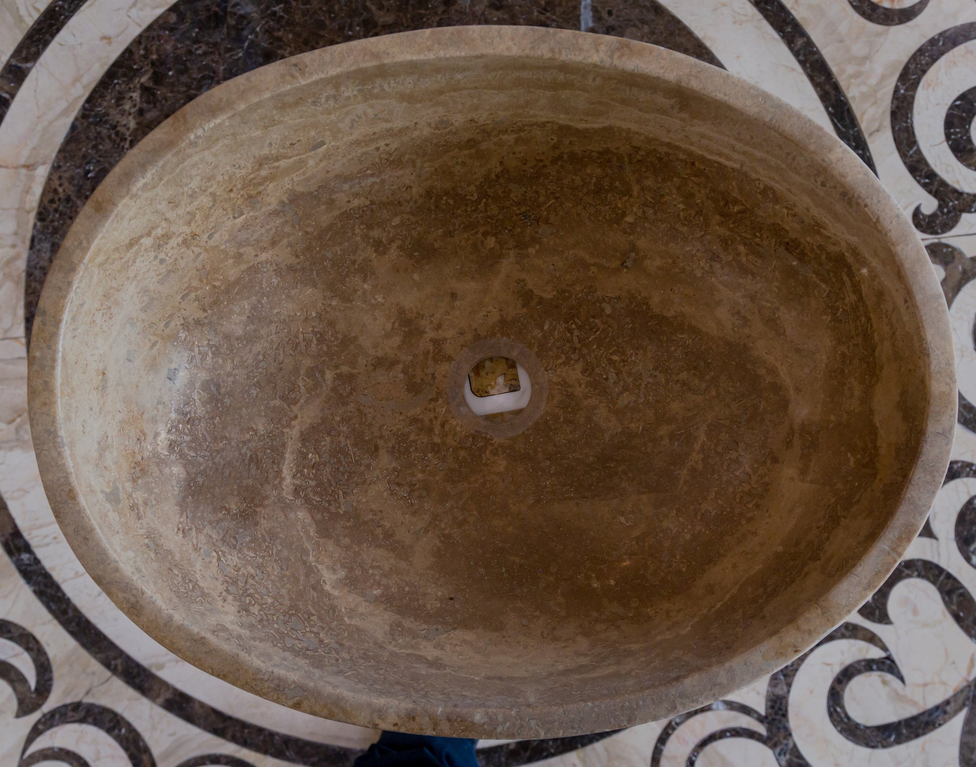 Noce Brown Travertine Natural Stone Oval Vessel Sink (W)16