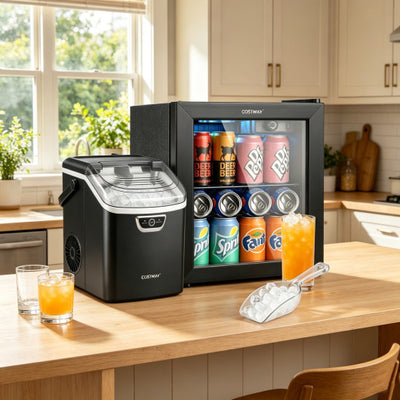 Nugget Ice Maker and Beverage Cooler Combo with Chewable Ice and Compact Drink Storage