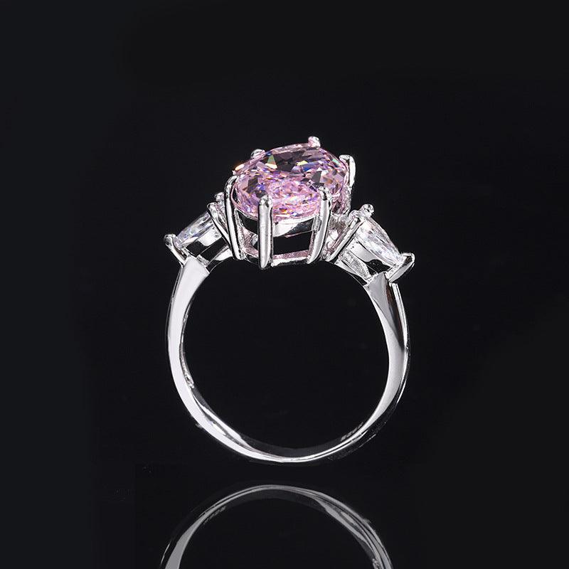 Lab Created Pink Diamond Promise Ring For Women Lady Bridal Rydian Cut Marquise Shape Gem