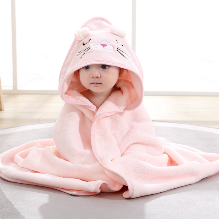 Thick Coral Fleece Hooded Bath Towel for Kids